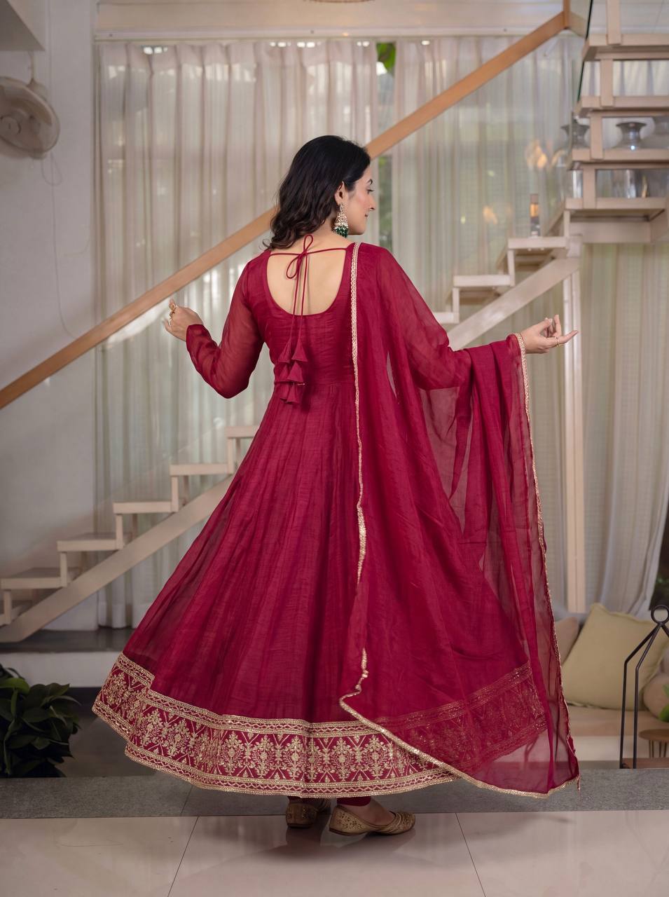 Women's Maroon Anarkali Suit with Dupatta – Elegant Embroidered Ethnic Wear