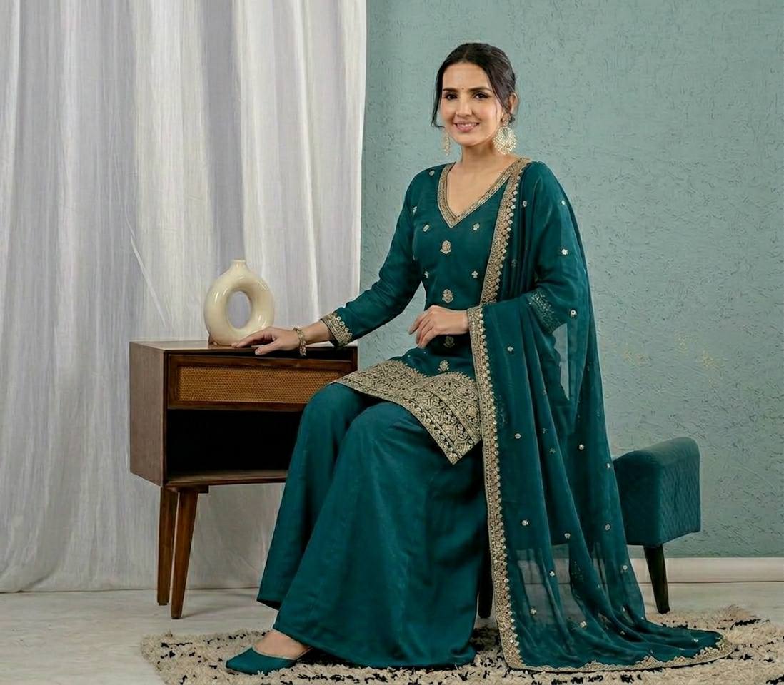 Designer Heavy Roman Silk Sharara Suit for Women | Wedding, Engagement, Sangeet, Mehendi & Festive Wear