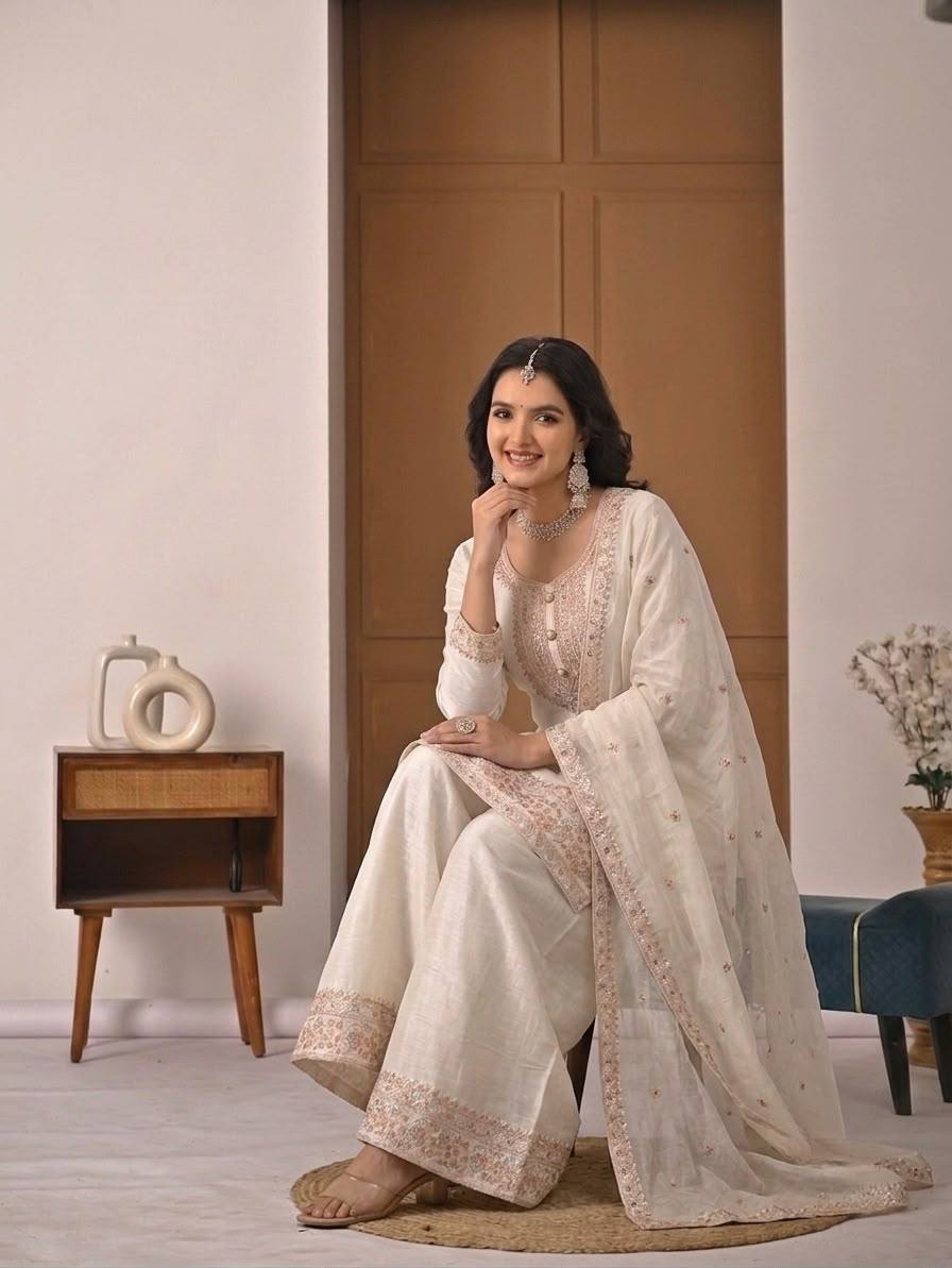 Heavy Crunchy Silk Designer Palazzo Suit with Dupatta | Traditional Wedding, Festive & Party Wear