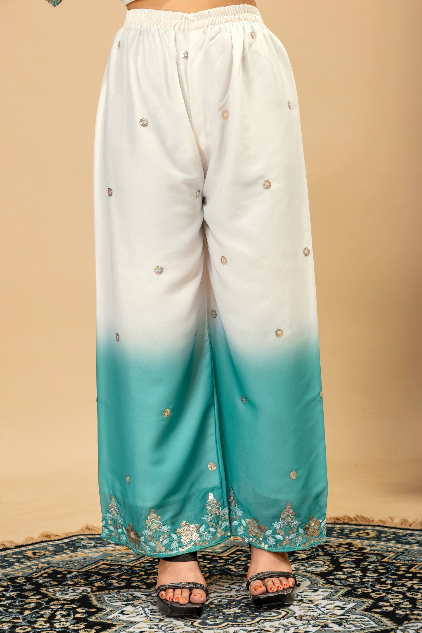 Wedding & Festive Wear Georgette Kurti Palazzo Set with Embroidered Zari Dupatta