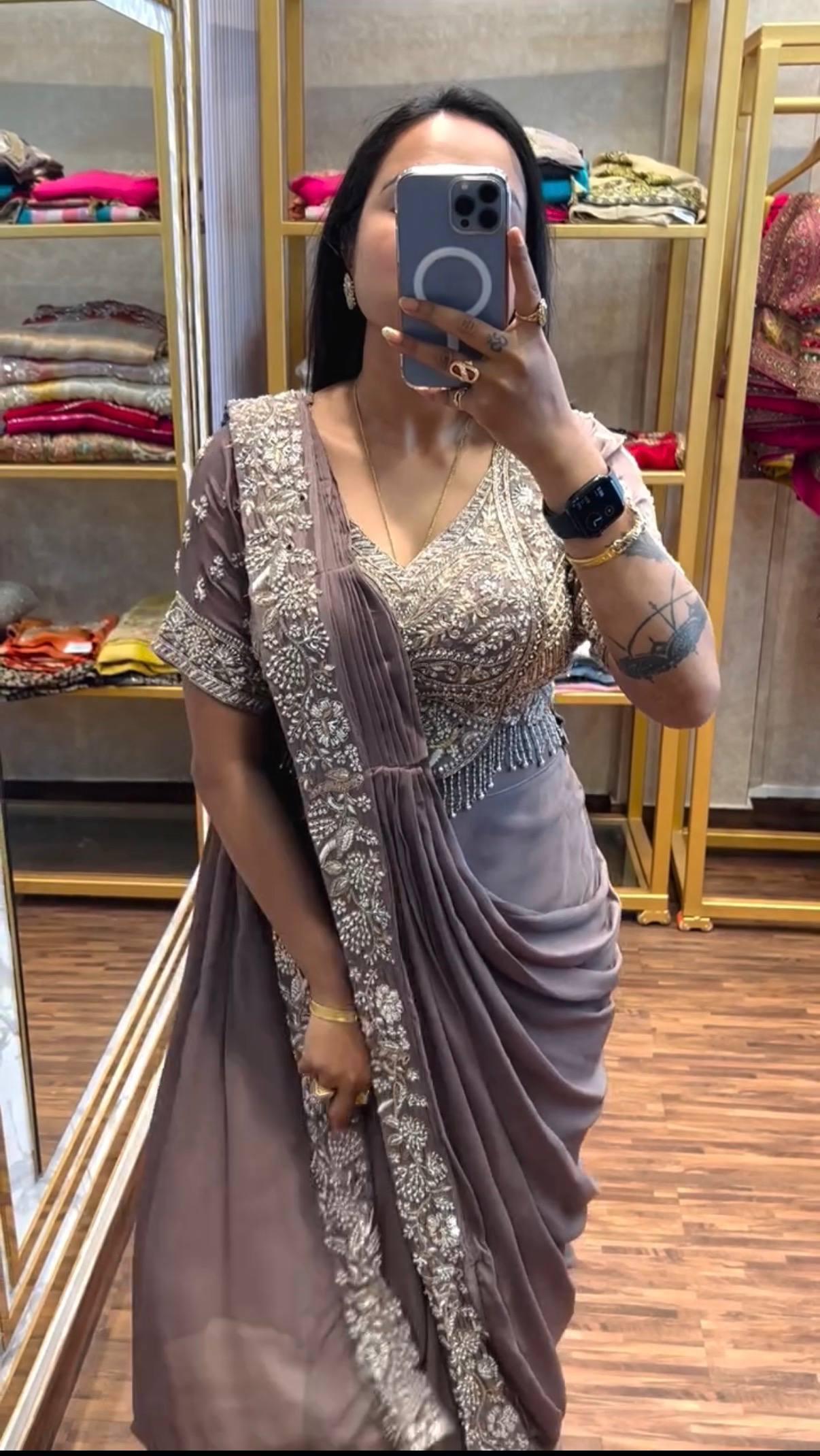Premium Chinon Ready-to-Wear Saree for Women | Party Wear Saree