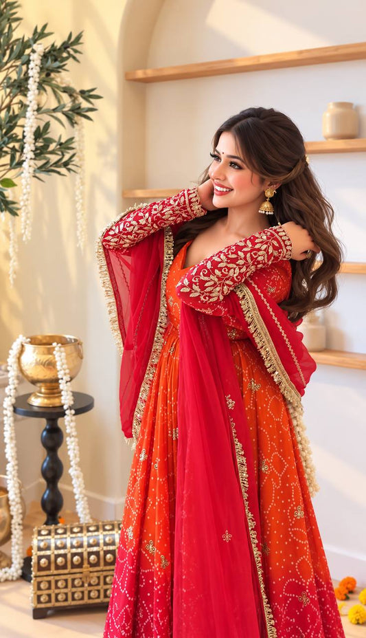 Women's Premium Faux Georgette Digital Print & Sequins Work Anarkali Suit Set