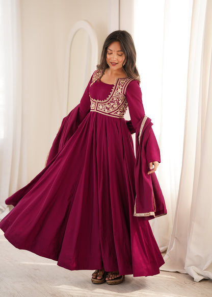 Women’s Wine Floor-Length Anarkali Suit with Dupatta