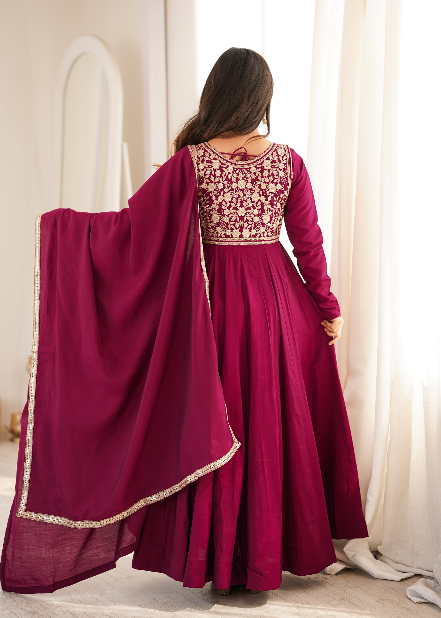 Women’s Wine Floor-Length Anarkali Suit with Dupatta
