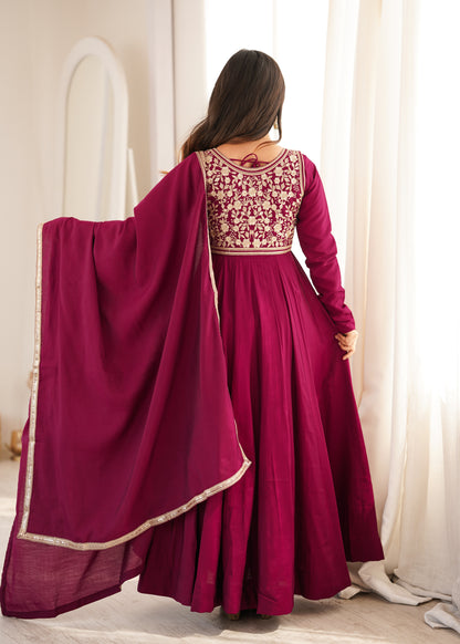 Women’s Wine Floor-Length Anarkali Suit with Dupatta