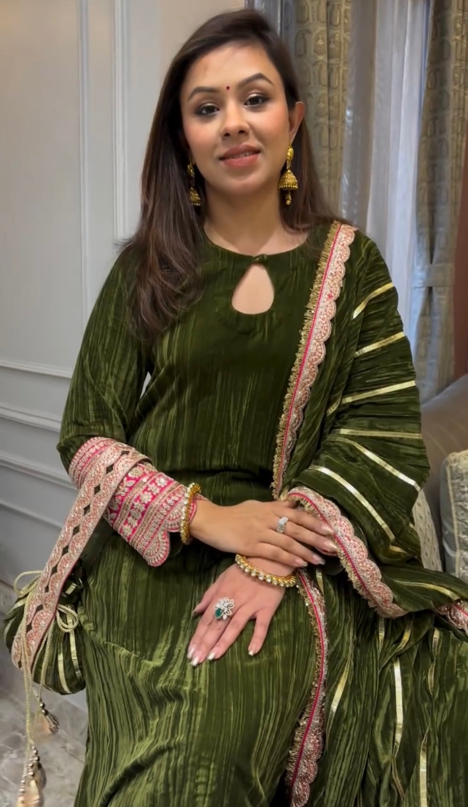 Luxury Velvet Straight Kurta Set with Matching Pants & Dupatta