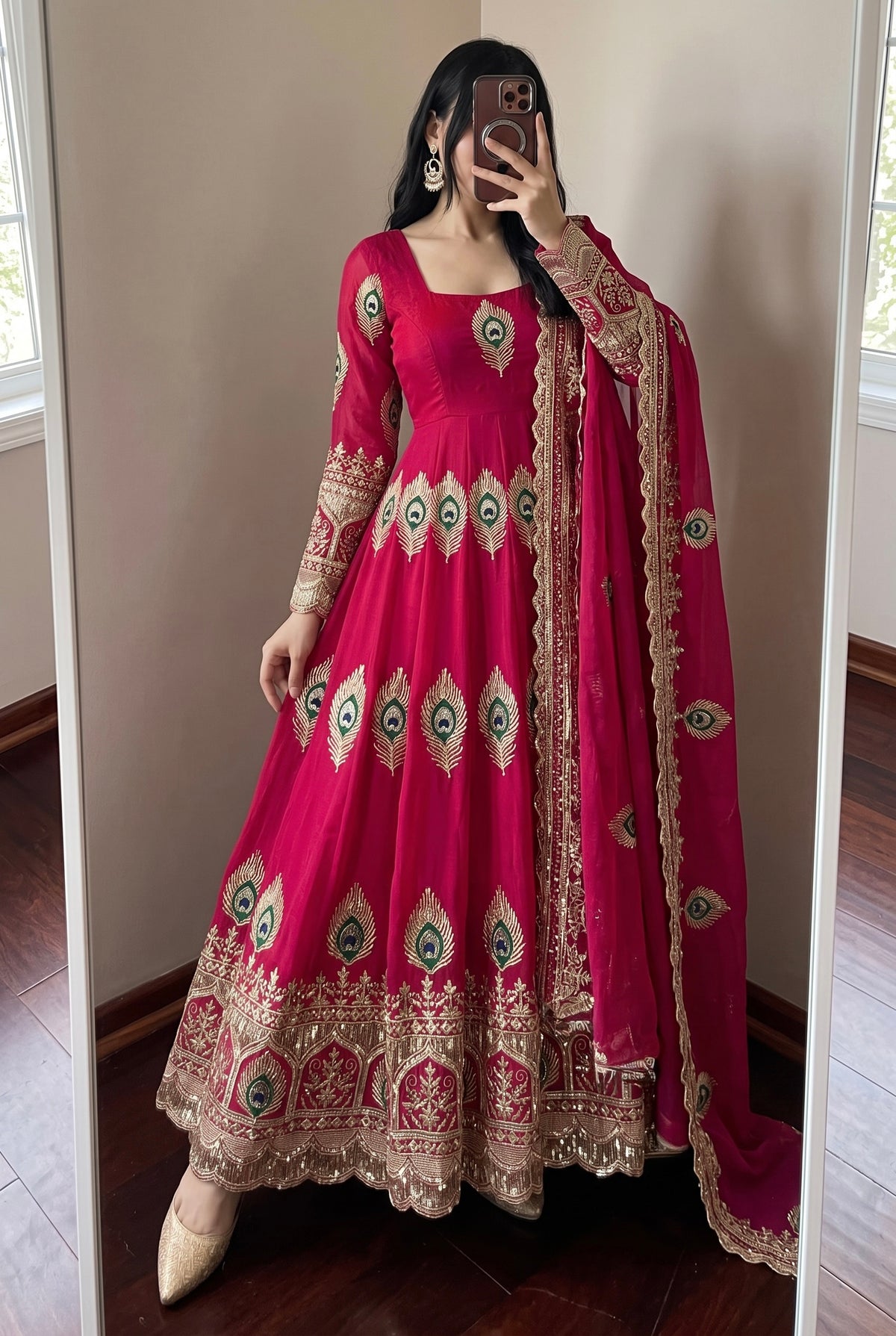 Premium Embroidered Anarkali Suit with Peacock Design