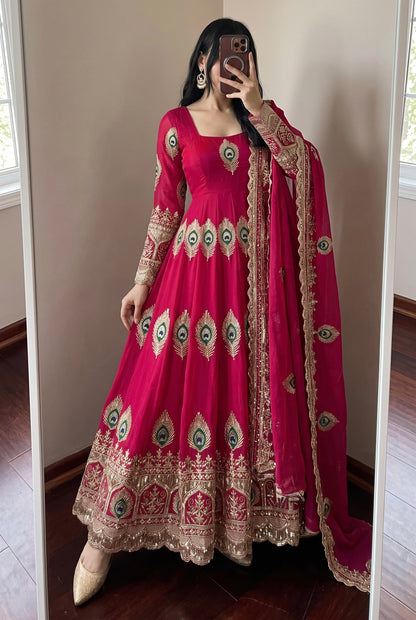 Premium Embroidered Anarkali Suit with Peacock Design