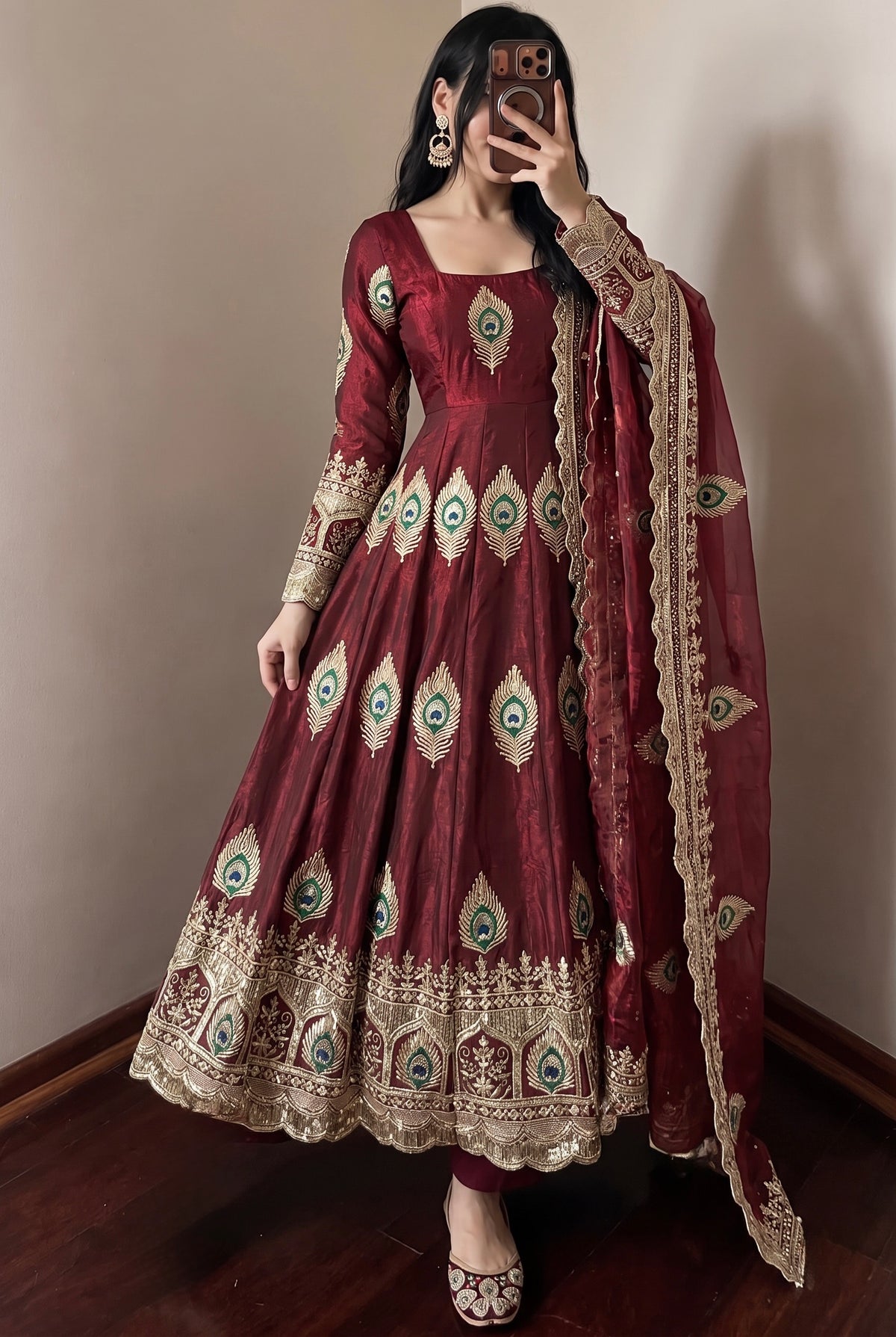 Premium Embroidered Anarkali Suit with Peacock Design