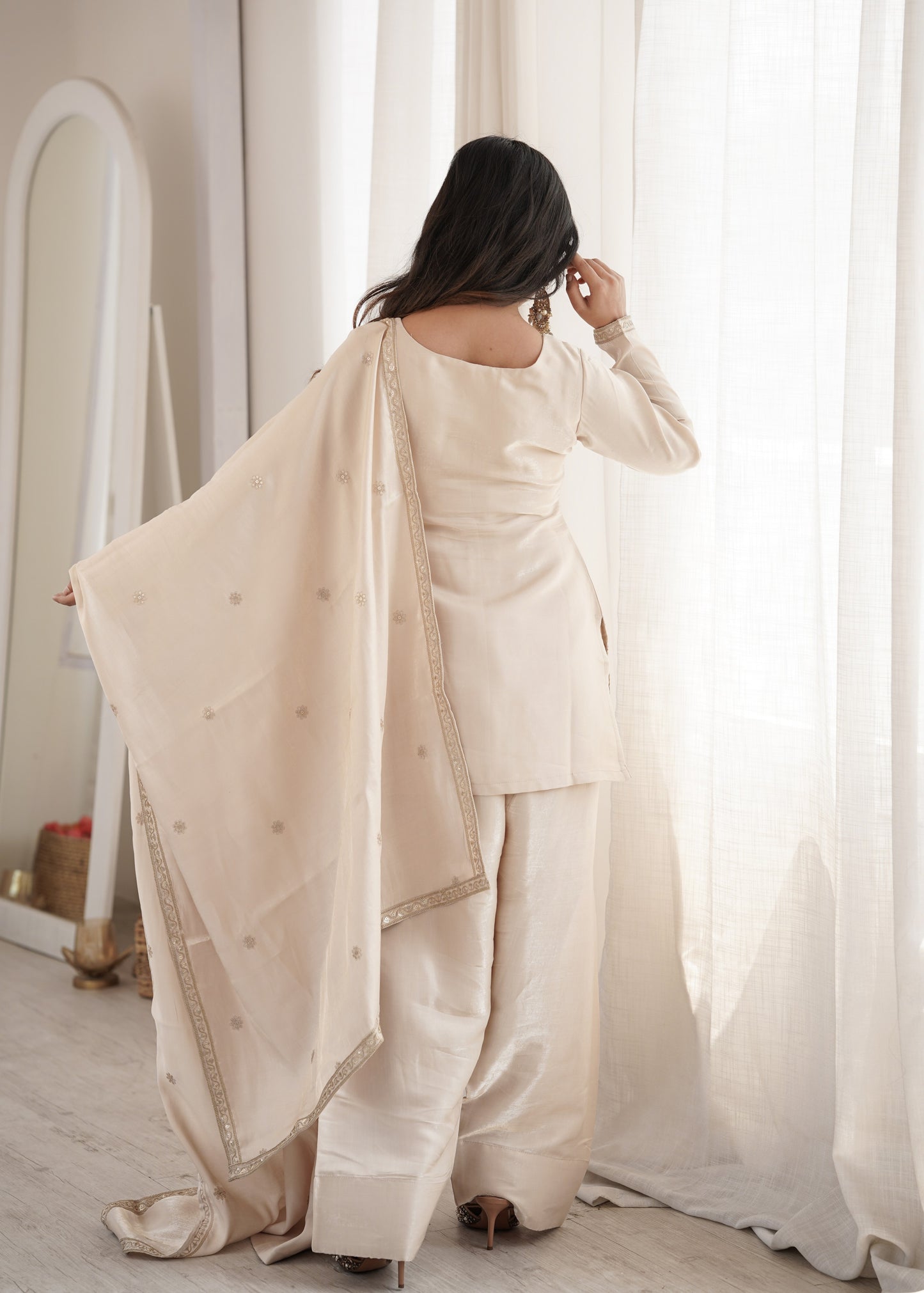 Latest Design Cream Embroidered Party Wear Kurta Salwar Set