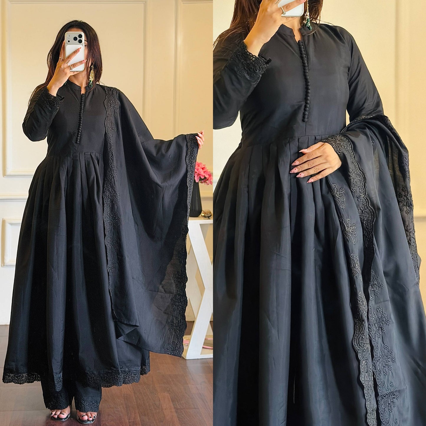 Designer Pure Roman Silk Embroidery Kurta Set for Women