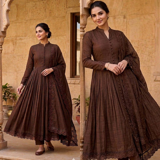 Designer Pure Roman Silk Embroidery Kurta Set for Women