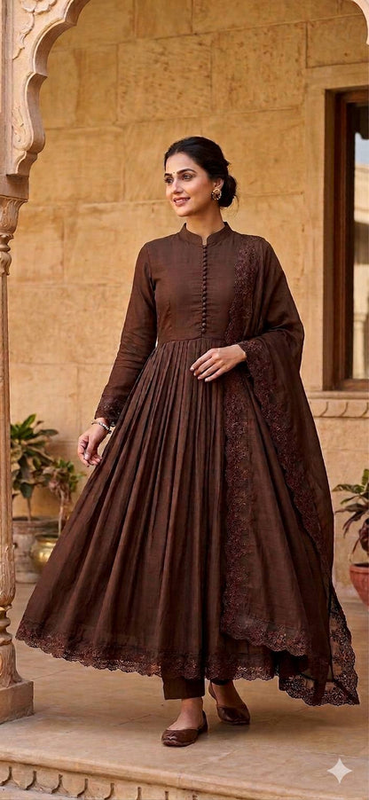 Designer Pure Roman Silk Embroidery Kurta Set for Women