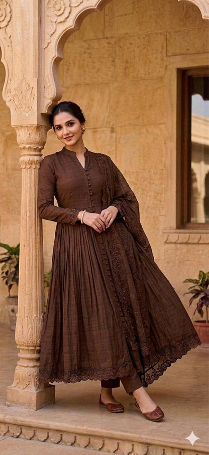 Designer Pure Roman Silk Embroidery Kurta Set for Women
