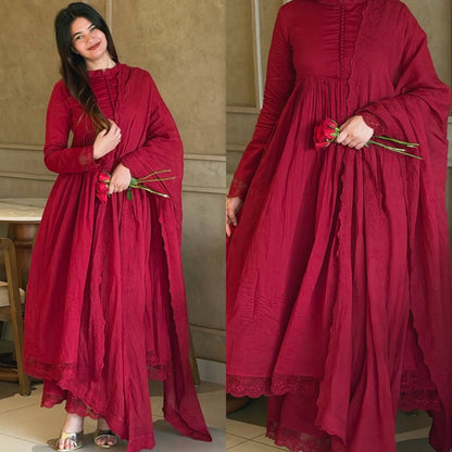 Designer Pure Roman Silk Embroidery Kurta Set for Women