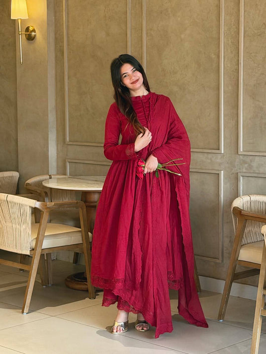 Designer Pure Roman Silk Embroidery Kurta Set for Women