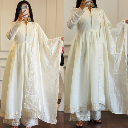 Designer Pure Roman Silk Embroidery Kurta Set for Women