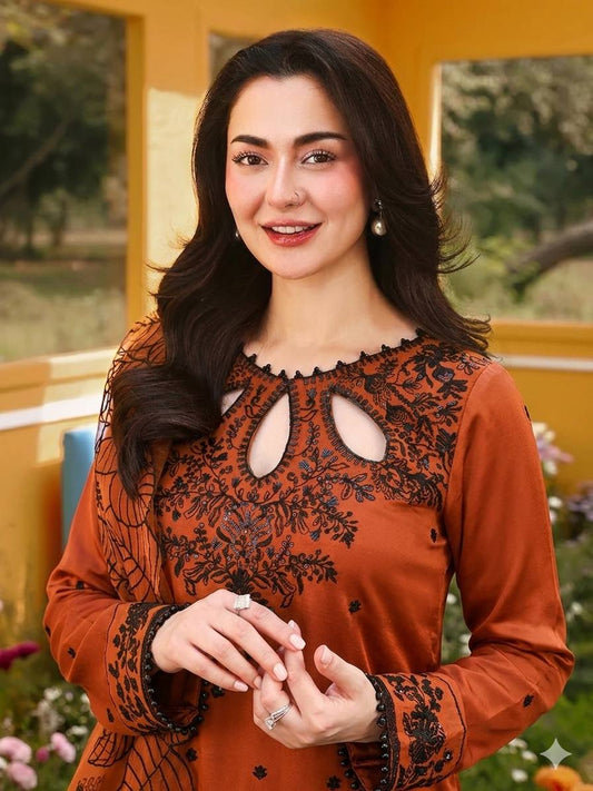 remium Designer Ethnic Set – Satin Rayon Top, Embroidered Plazzo & Dupatta