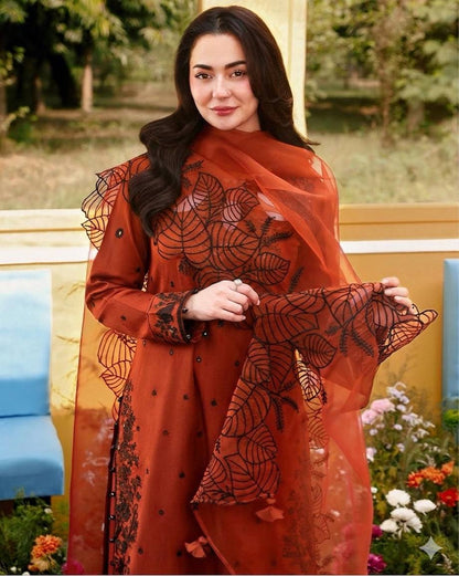 remium Designer Ethnic Set – Satin Rayon Top, Embroidered Plazzo & Dupatta