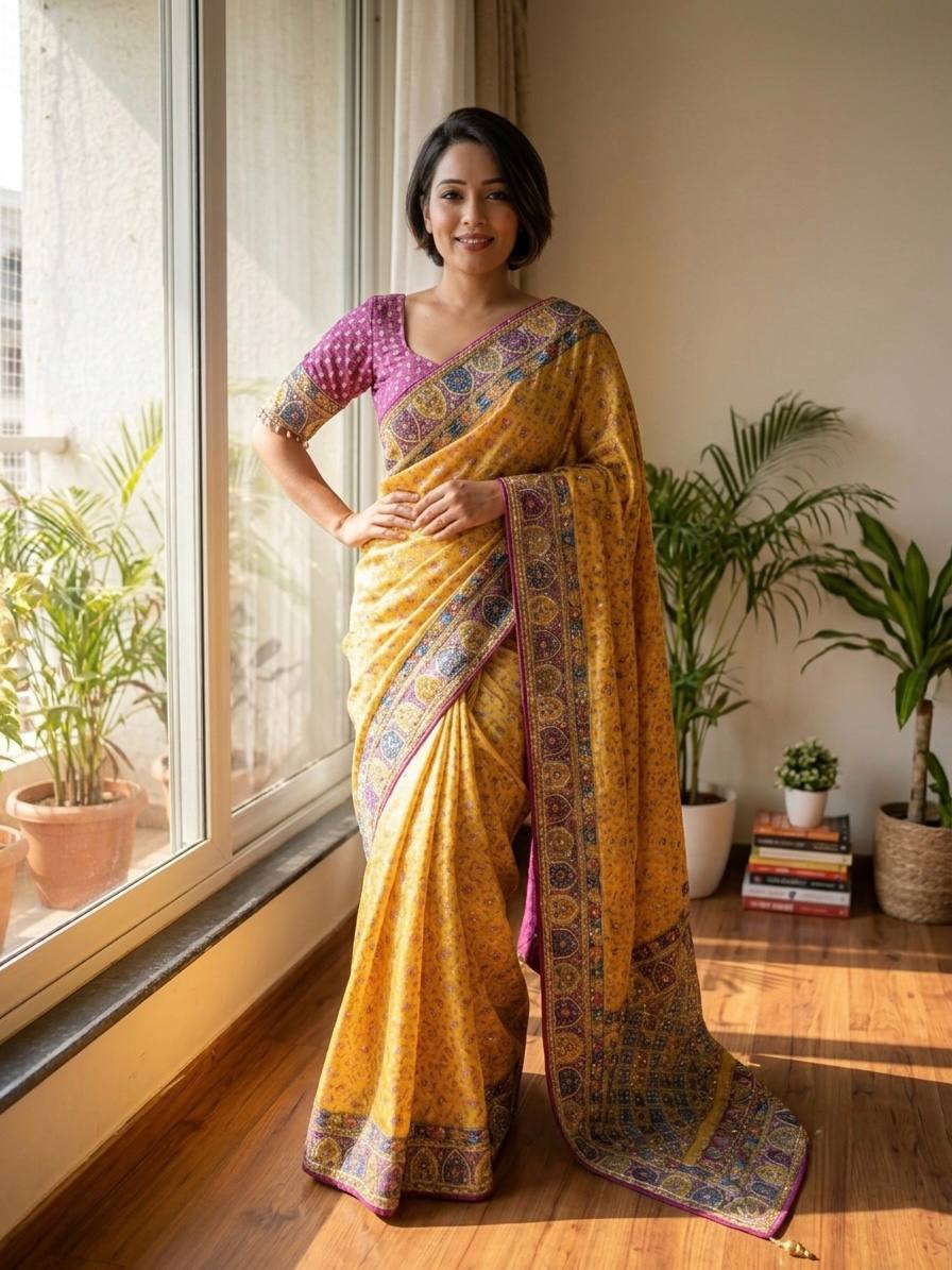 Yellow Trending stylish designer saree collection