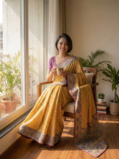Yellow Trending stylish designer saree collection