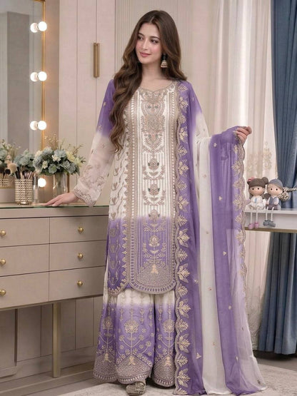 Đěsigner Party Wear Look Pur Heavy Dual Tone Peding Star Georgette Top Plazzo & Dupatta Se