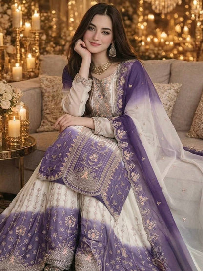 Đěsigner Party Wear Look Pur Heavy Dual Tone Peding Star Georgette Top Plazzo & Dupatta Se