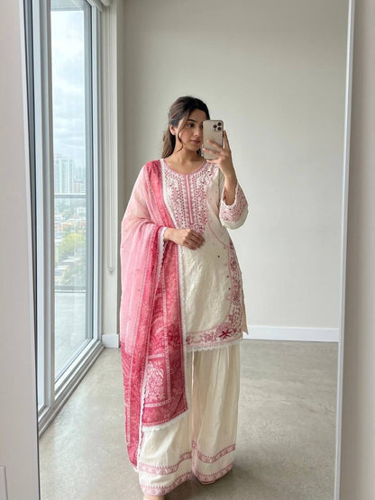 Đěsigner Party Wear Look Pur Satin Rayon Top & Farshi Palazzo With Dupatta se