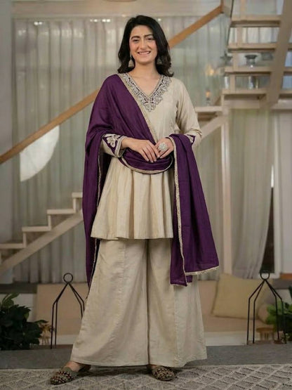 Luxury Roman Silk Sharara Palazzo Set | Festive, Wedding & Party Wear