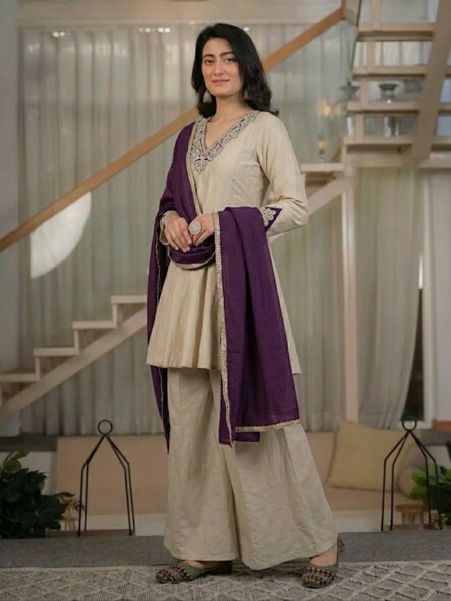 Luxury Roman Silk Sharara Palazzo Set | Festive, Wedding & Party Wear
