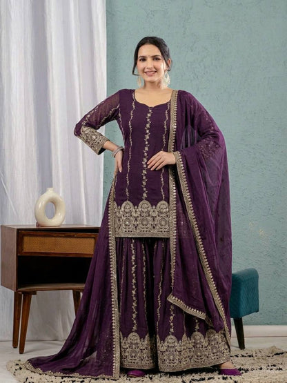 Heavy Crunchy Silk Sharara Suit Set with Dupatta | Women's Designer Ethnic Wear