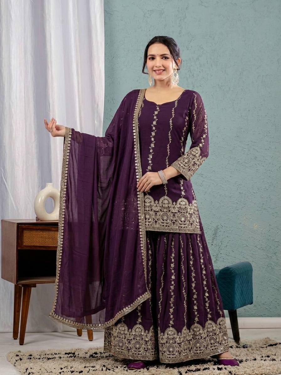 Heavy Crunchy Silk Sharara Suit Set with Dupatta | Women's Designer Ethnic Wear