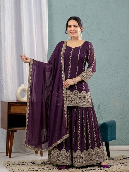 Heavy Crunchy Silk Sharara Suit Set with Dupatta | Women's Designer Ethnic Wear