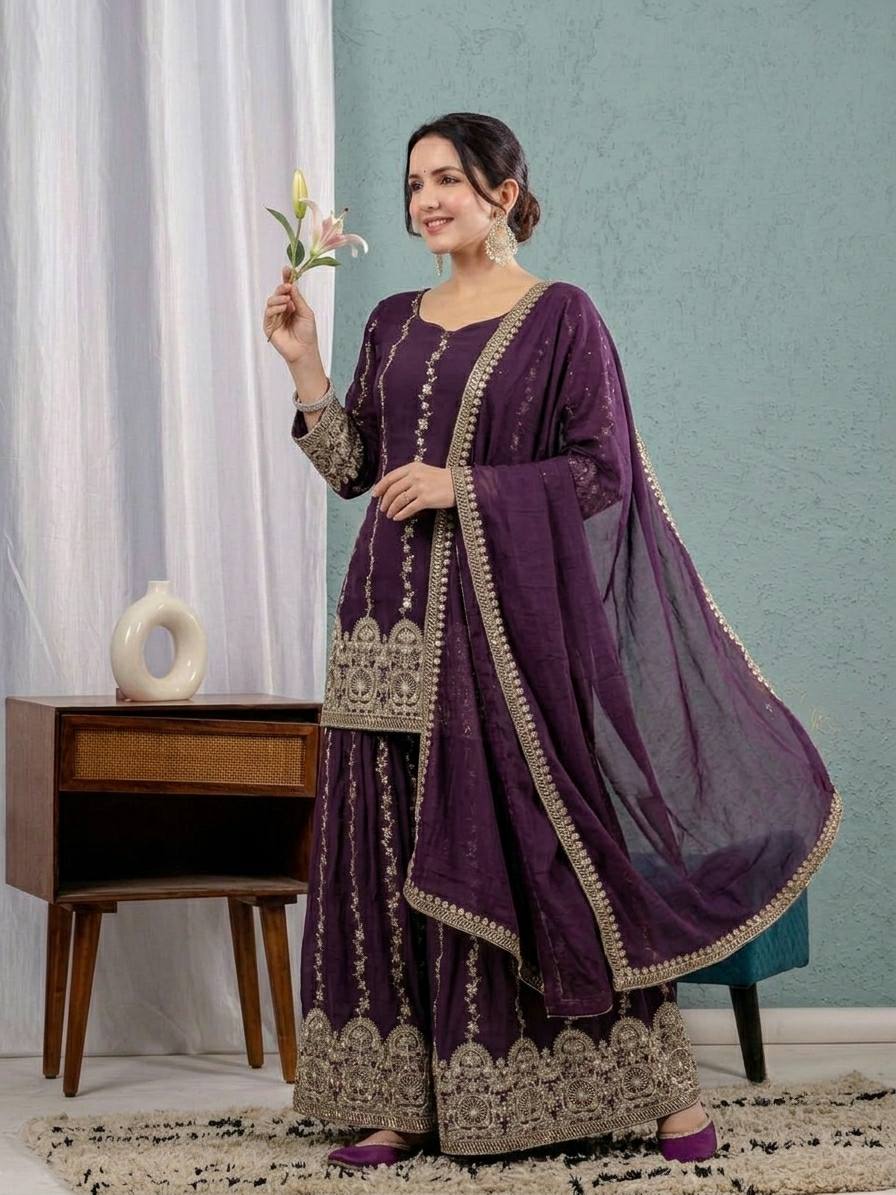 Heavy Crunchy Silk Sharara Suit Set with Dupatta | Women's Designer Ethnic Wear