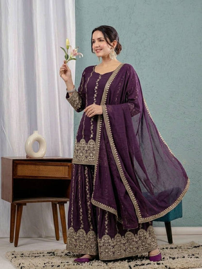 Heavy Crunchy Silk Sharara Suit Set with Dupatta | Women's Designer Ethnic Wear
