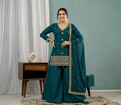 Designer Heavy Roman Silk Sharara Suit for Women | Wedding, Engagement, Sangeet, Mehendi & Festive Wear