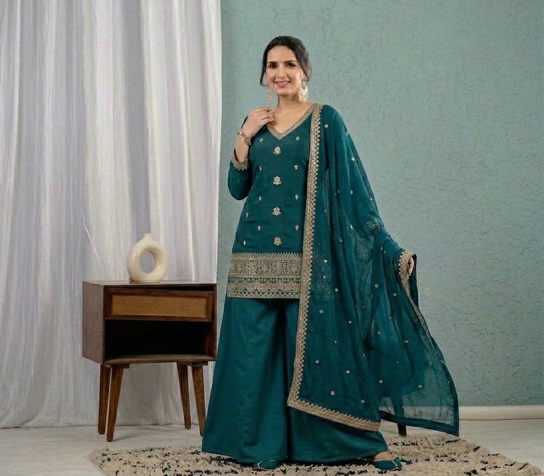 Designer Heavy Roman Silk Sharara Suit for Women | Wedding, Engagement, Sangeet, Mehendi & Festive Wear