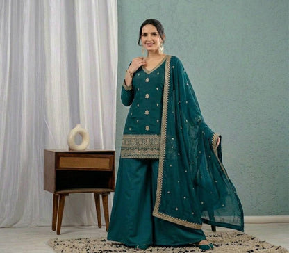 Designer Heavy Roman Silk Sharara Suit for Women | Wedding, Engagement, Sangeet, Mehendi & Festive Wear