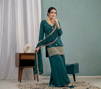 Designer Heavy Roman Silk Sharara Suit for Women | Wedding, Engagement, Sangeet, Mehendi & Festive Wear