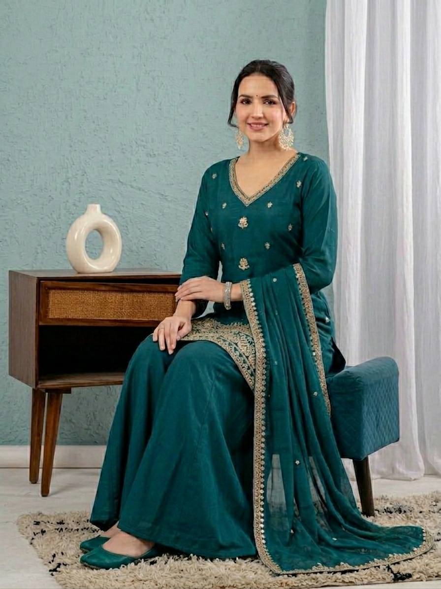 Designer Heavy Roman Silk Sharara Suit for Women | Wedding, Engagement, Sangeet, Mehendi & Festive Wear