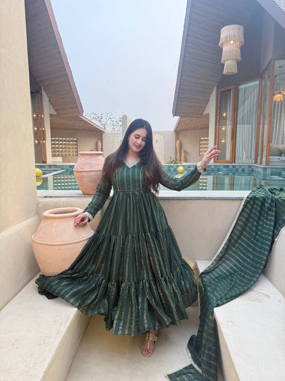 Women's Heavy Brocade Anarkali Suit Set with Dupatta | Wedding Wear, Festive Wear, Party Wear, Reception, Mehendi, Sangeet & Traditional Ethnic Outfit