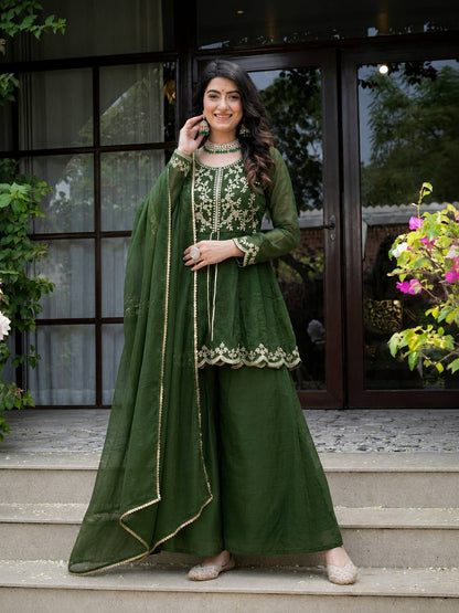 Women's Royal Heavy Crunchy Silk Palazzo Suit | Embroidered Ethnic Set with Fancy Dupatta | Wedding Special