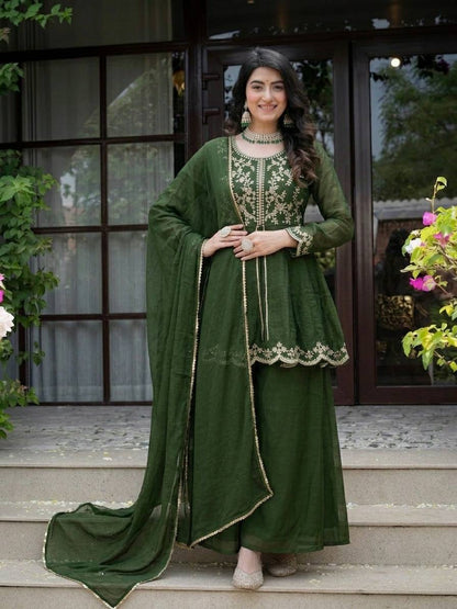 Women's Royal Heavy Crunchy Silk Palazzo Suit | Embroidered Ethnic Set with Fancy Dupatta | Wedding Special
