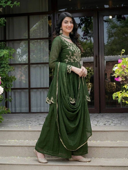 Women's Royal Heavy Crunchy Silk Palazzo Suit | Embroidered Ethnic Set with Fancy Dupatta | Wedding Special