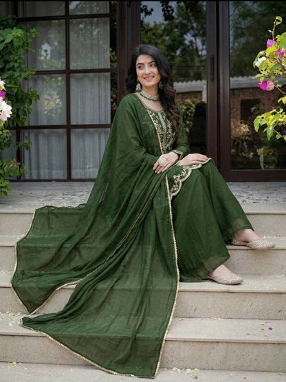 Women's Royal Heavy Crunchy Silk Palazzo Suit | Embroidered Ethnic Set with Fancy Dupatta | Wedding Special