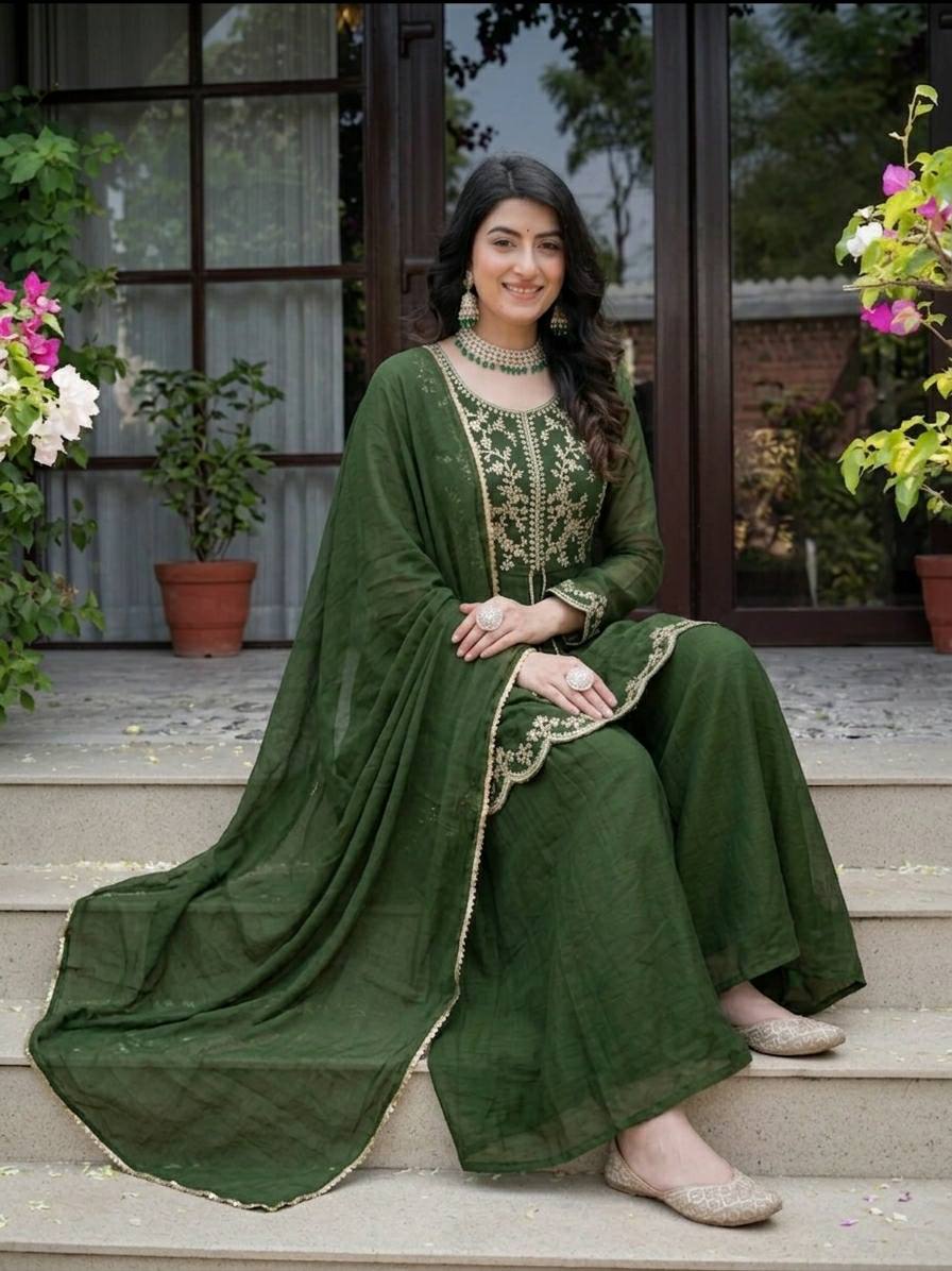 Women's Royal Heavy Crunchy Silk Palazzo Suit | Embroidered Ethnic Set with Fancy Dupatta | Wedding Special