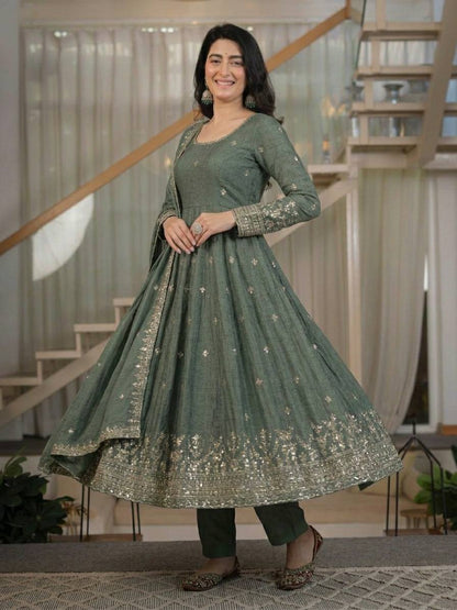 Heavy Crunchy Silk Anarkali Suit Set with Dupatta | Designer Wedding & Festive Wear for Women