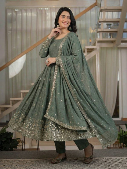 Heavy Crunchy Silk Anarkali Suit Set with Dupatta | Designer Wedding & Festive Wear for Women