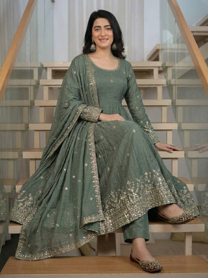 Heavy Crunchy Silk Anarkali Suit Set with Dupatta | Designer Wedding & Festive Wear for Women