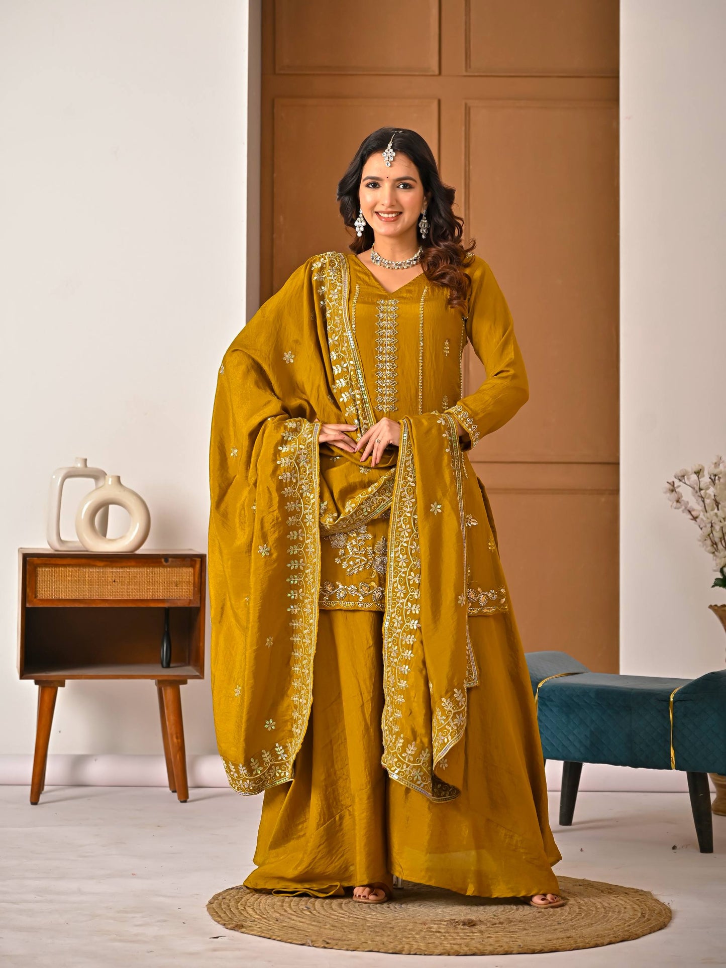 Designer Women's Heavy NC Vichitra Sharara Suit with Dupatta | Premium Ethnic Wedding & Festive Collection